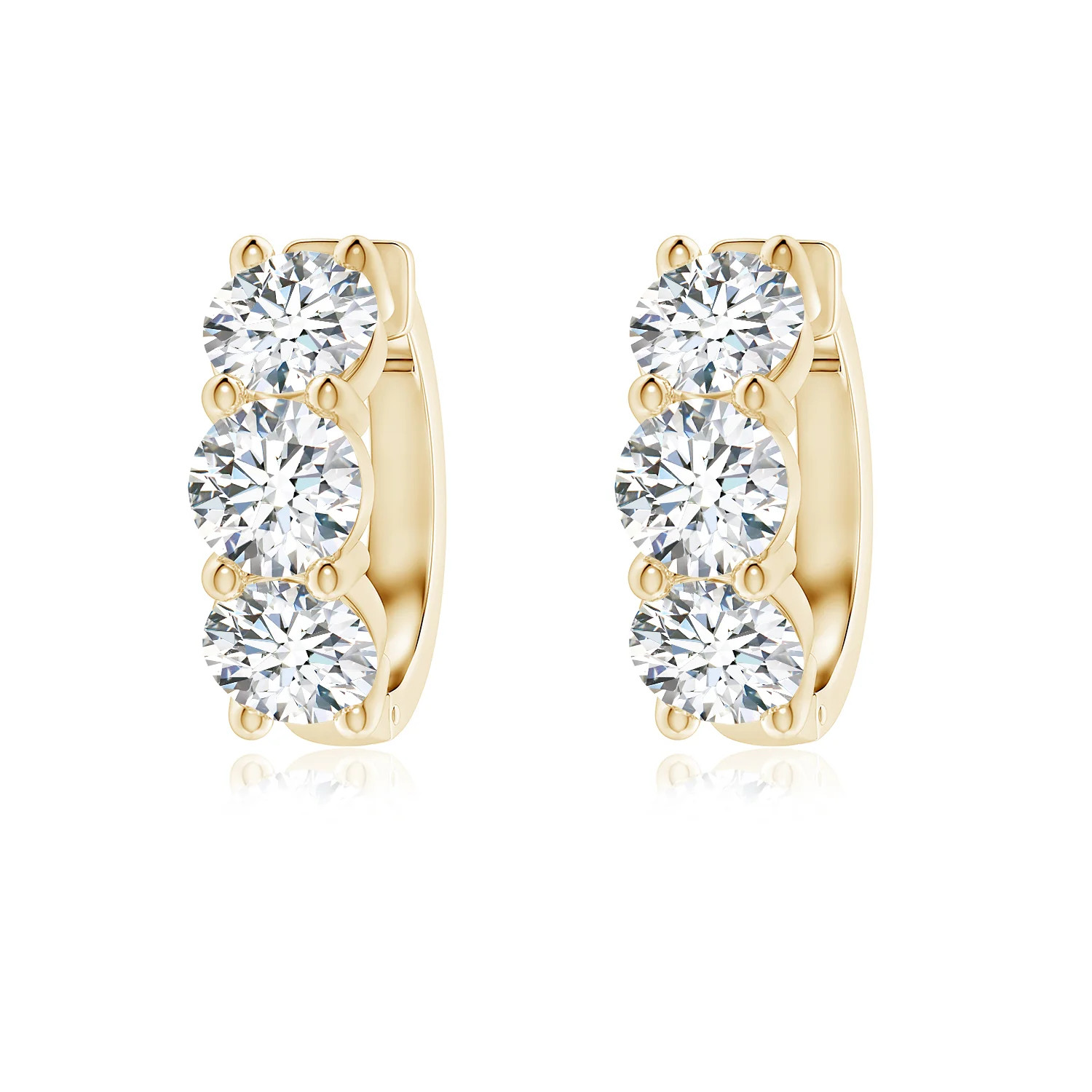 Round Lab-Grown Diamond Three Stone Hoop Earrings | Angara Inc.