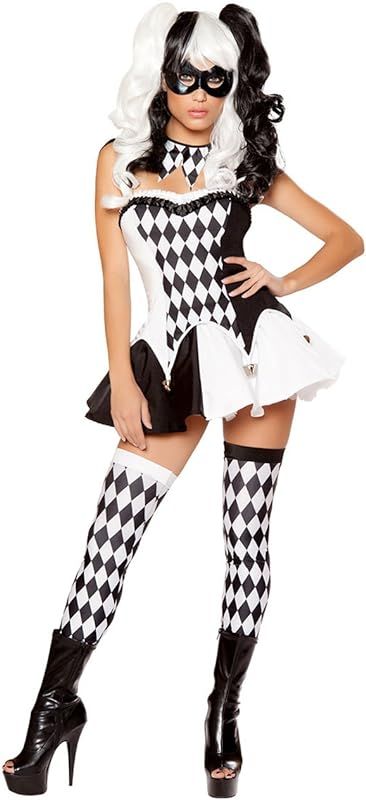 JJ-GOGO Jester Costume Women - Deluxe Harlequin Burlesque Black White Sexy Clown Costume | Amazon (US)