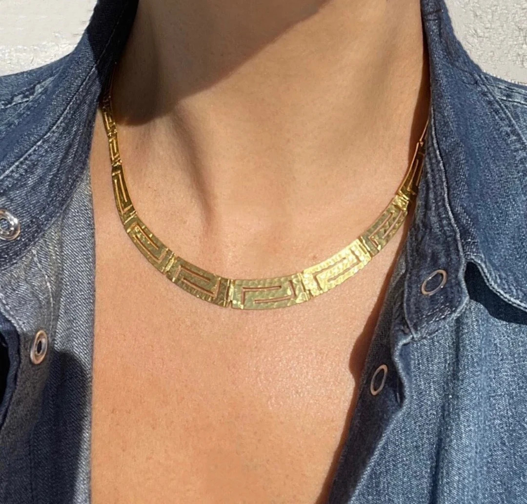 2 STYLES Hammered Gold Vermeil Ancient Greek MEANDROS Necklace - Etsy | Etsy (US)