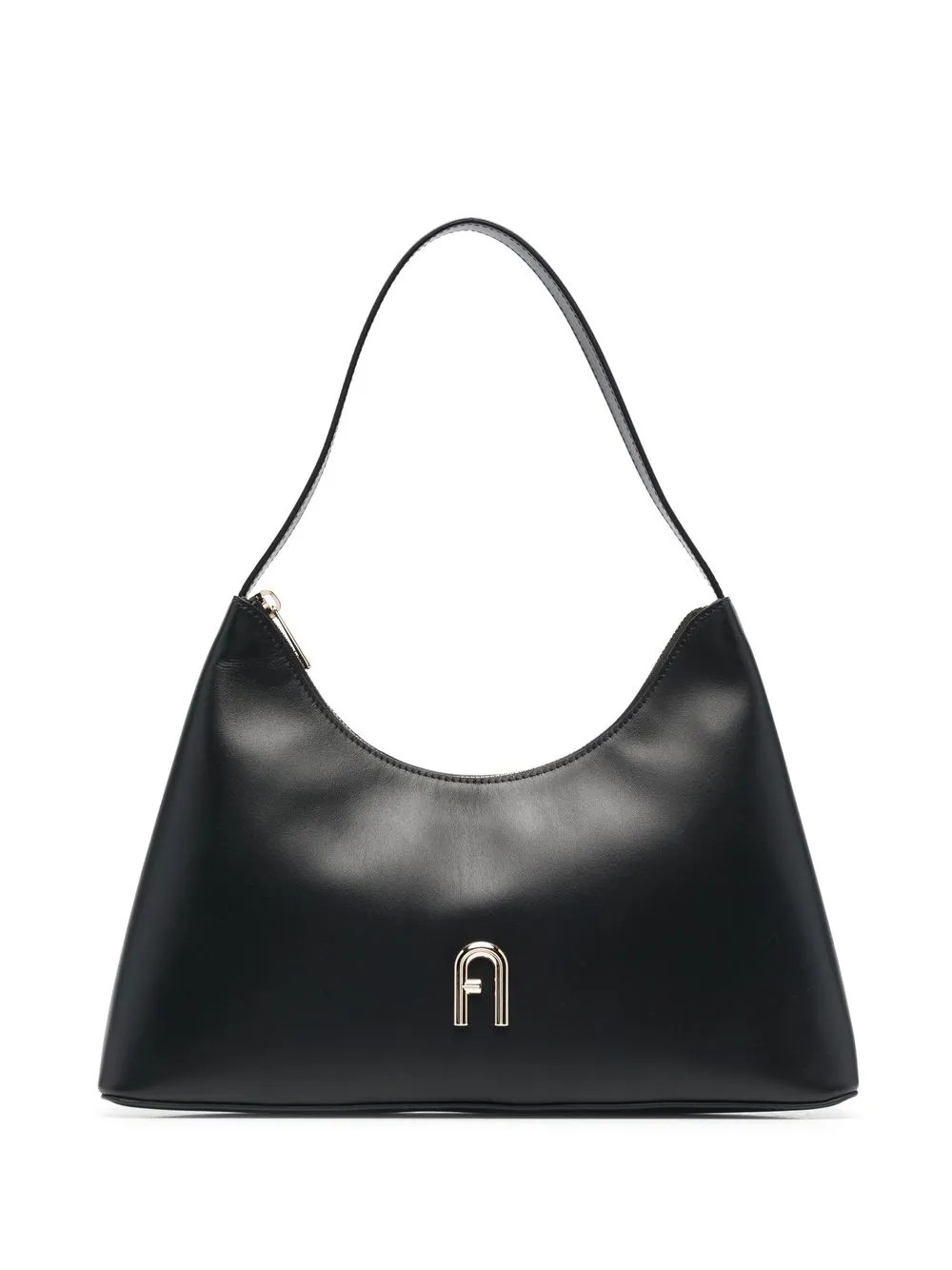Furla logo-plaque Leather Shoulder Bag | Black | FARFETCH | Farfetch Global