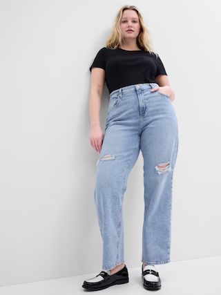 High Rise Destructed '90s Loose Jeans with Washwell | Gap Factory