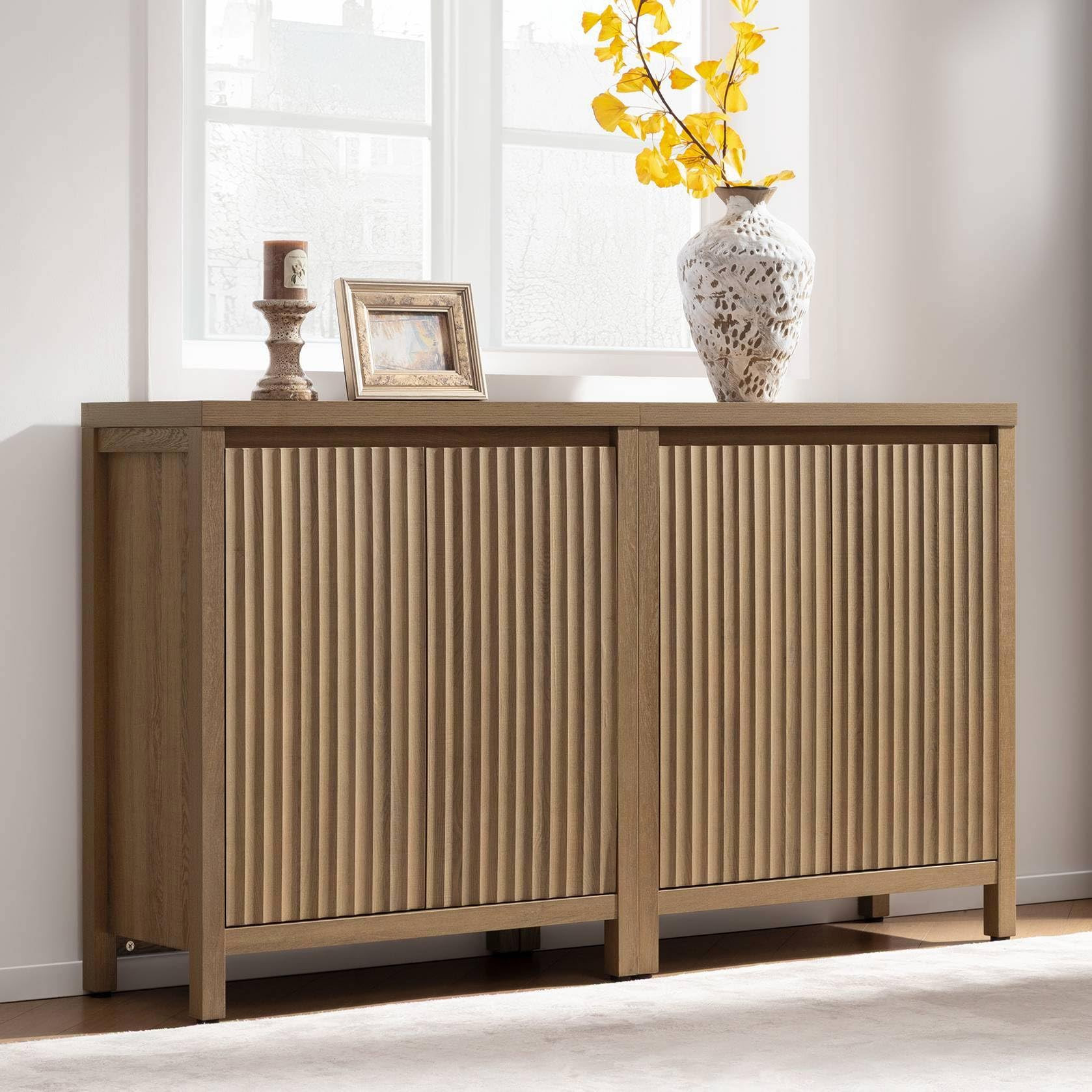 SICOTAS Sideboard Buffet Cabinet with Storage, Fluted Credenza Console Cabinet with Adjustable Sh... | Amazon (US)