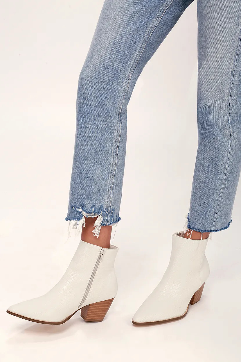 Spirit Ivory Snake Pointed Toe Ankle Booties | Lulus (US)