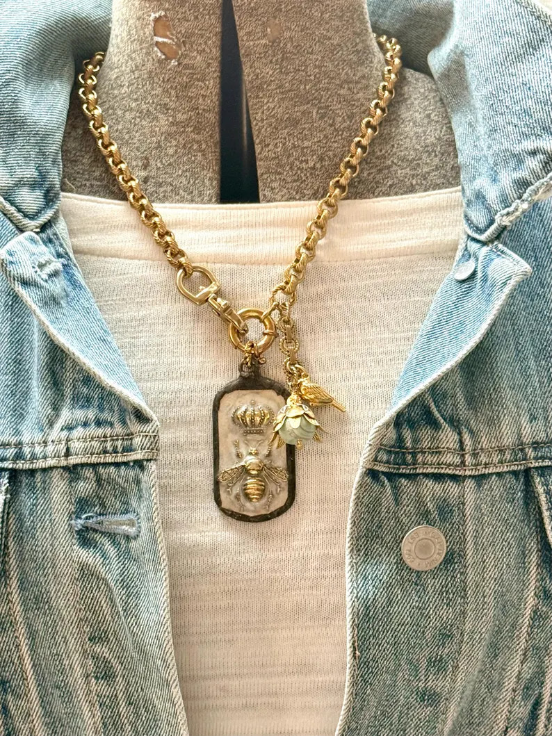 Enamel Bumblebee Tag Pendant and Long Amazonite Necklaces: Available Individually - Etsy | Etsy (US)