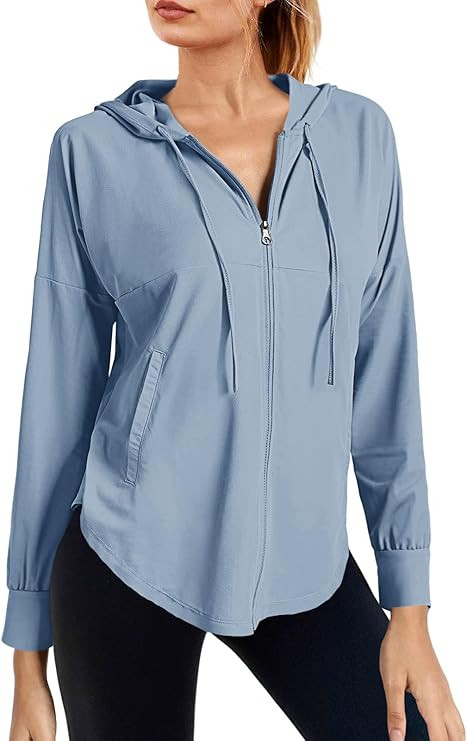 Fisoew Womens Athletic Jacket Hoodie Zip Up Cropped Lightweight Jackets UPF 50+ Sun Protection Lo... | Amazon (US)
