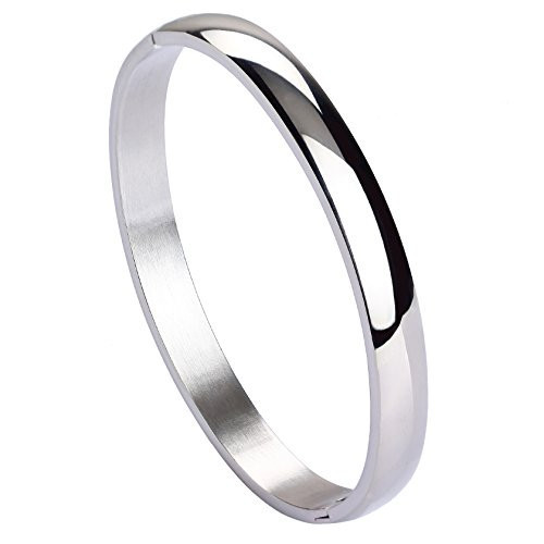 MILAKOO Womens Stainless Steel Brecelet 8MM Plain Polished Finish Silver Color Oval Bangle 7.1" | Amazon (US)