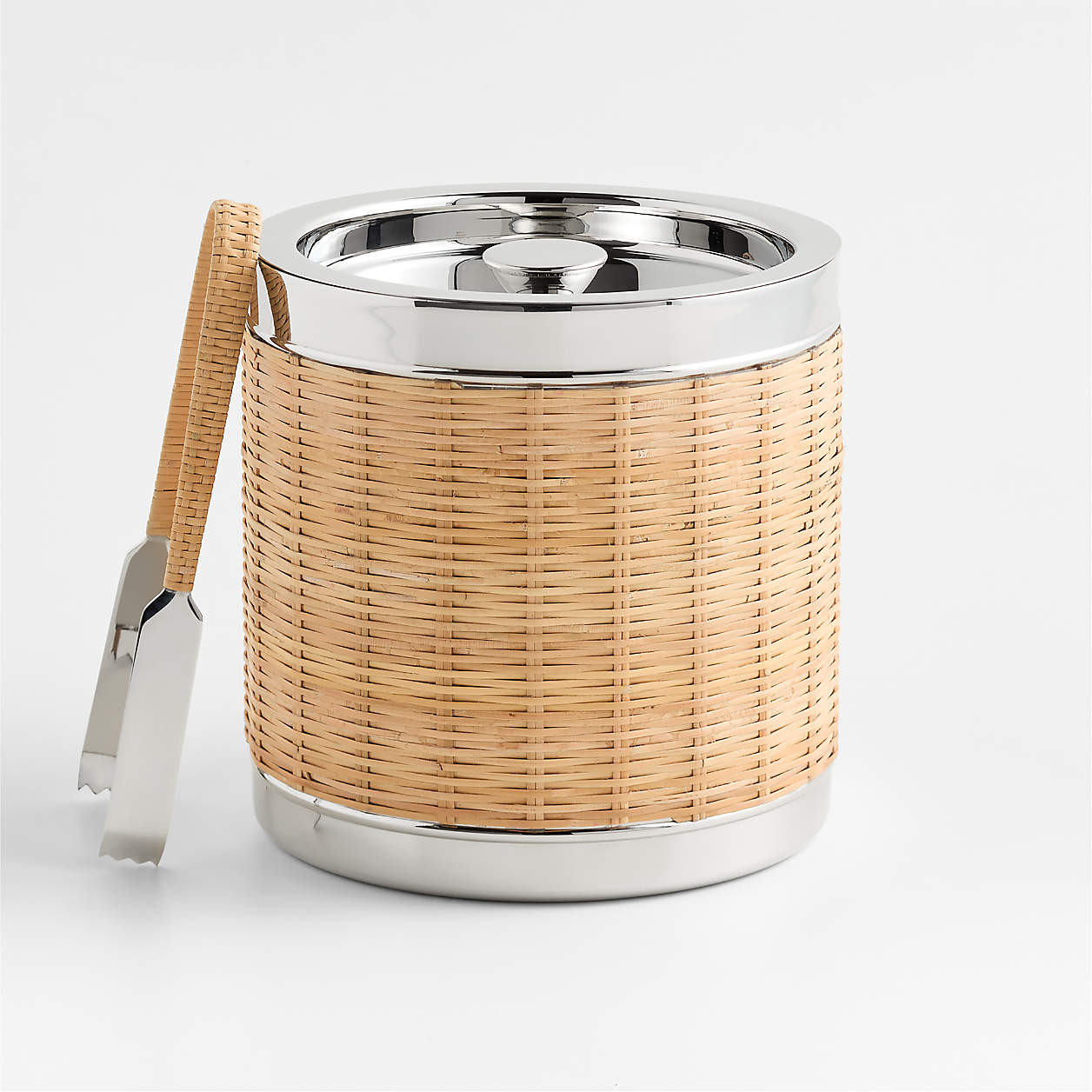 Amici Wicker Ice Bucket with Tongs + Reviews | Crate & Barrel | Crate & Barrel