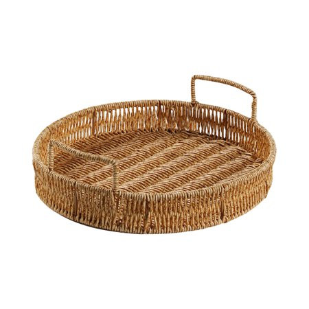With Handle Rattan Serving Tray Kitchen Tableware Coffee Table Small Round Daily | Walmart (US)