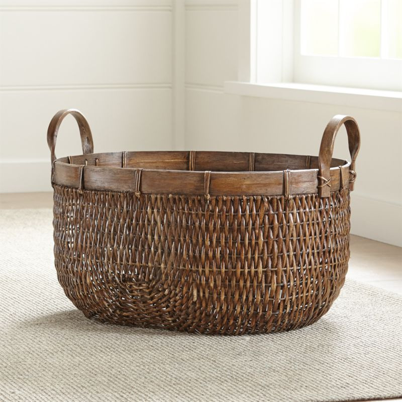 Halton Oval Rattan Low Basket + Reviews | Crate and Barrel | Crate & Barrel