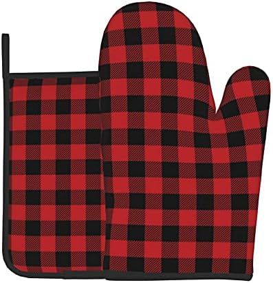 Buffalo Plaid Oven Mitts and Pot Holder Set Black and Red Kitchen Mitts Heat Resistant Baking Glo... | Amazon (US)