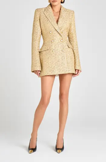 NADINE MERABI Metallic Tweed Long Sleeve Cocktail Coat Dress | Nordstrom | Nordstrom