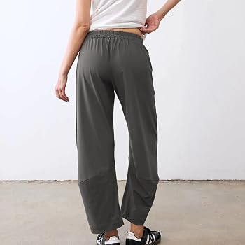 SeeLuNa Women Barrel Travel Pants Elastic Waistband Tapered Leg Baggy Mid Rise Work Trousers Loun... | Amazon (US)