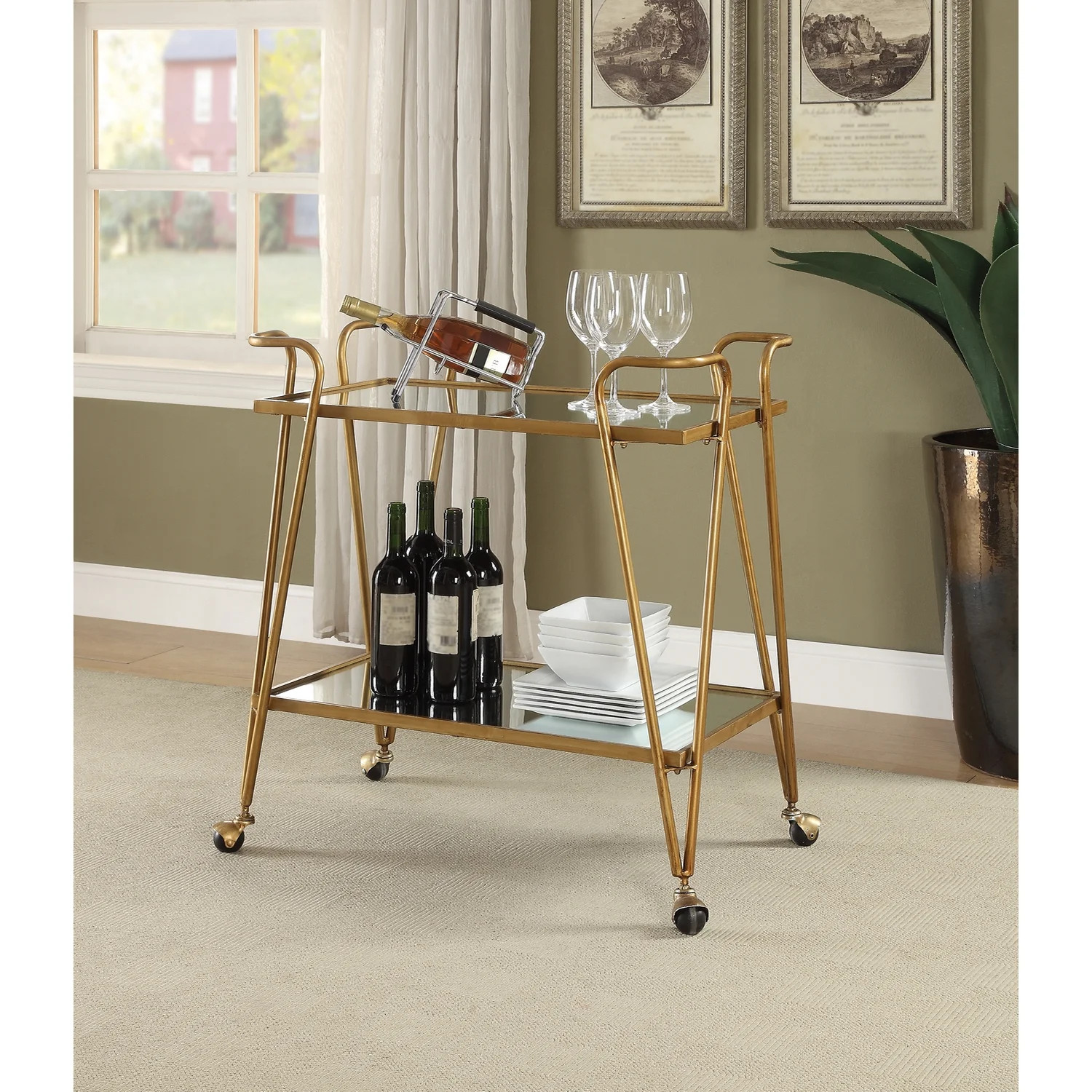 Linon Gold Mid-Century Bar Cart | Walmart (US)