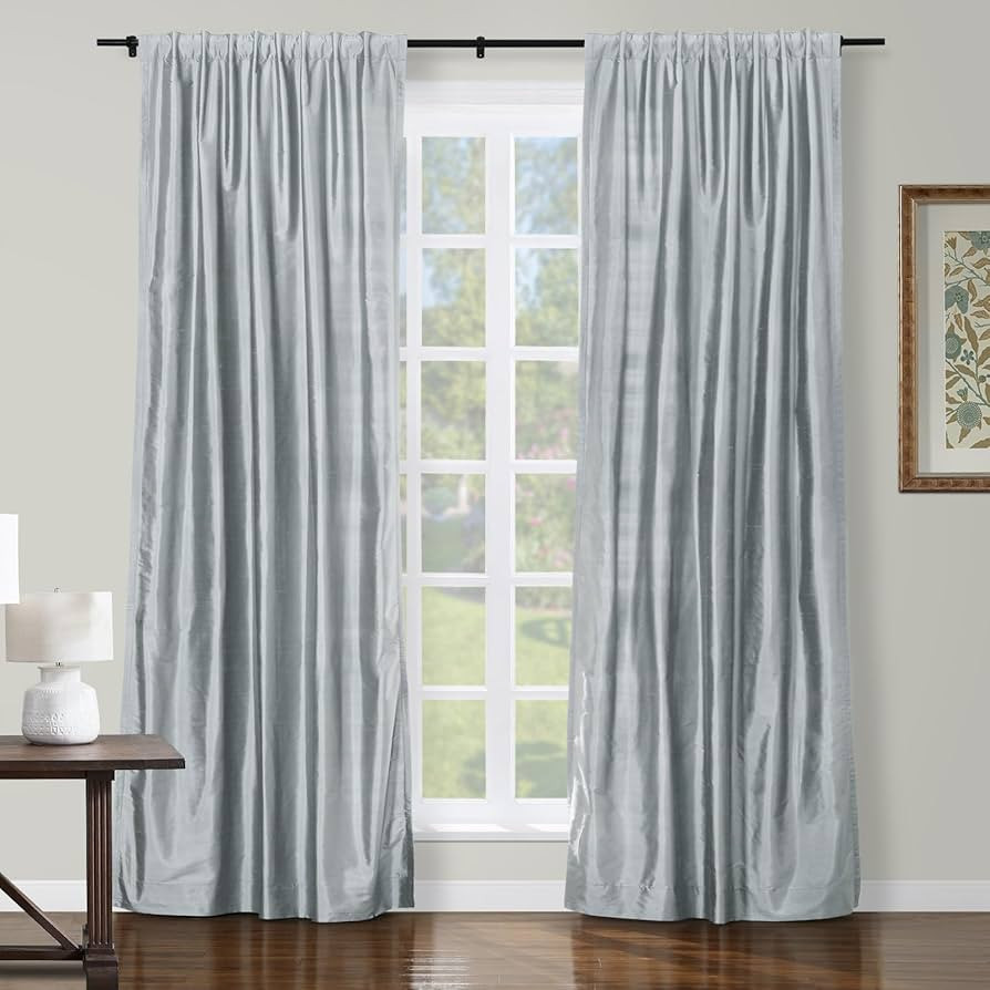 ChadMade 100% Dupioni Silk Drapery Elegant Lightweight Textured 96 Inches Long Cotton Lined Drape... | Amazon (US)
