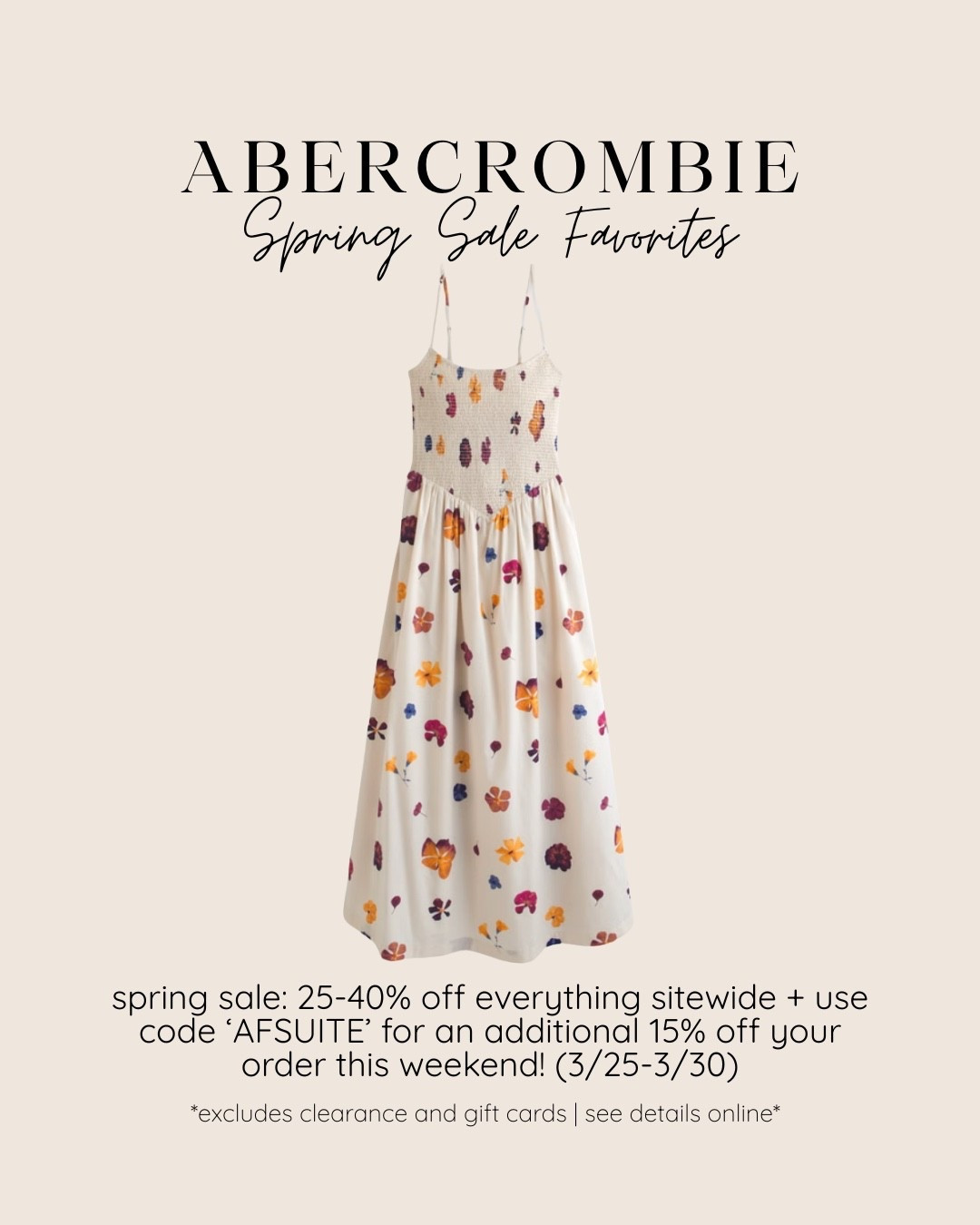 adorable floral midi/maxi dress for spring 🌷 @abercrombie 

Abercrombie’s Spring Sale is happening now 🛍️
➔ 25-40% off EVERYTHING sitewide
➔ + an additional 15% off with code SUITEAF

*Sale runs 3/25-3/30
*Valid in US & CA Only
*Excludes clearance + gift cards
*See additional details online

#LTKootd #LTKSaleAlert #LTKPetite