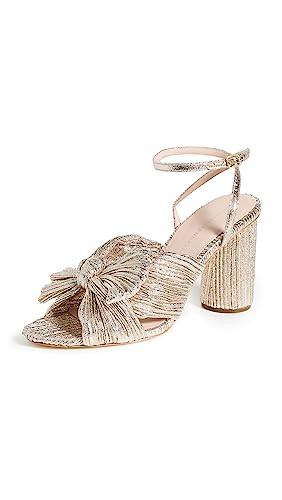 Loeffler Randall Women's Camellia Pleated Knot Heeled Sandals with Ankle Strap, Champagne, Gold, Metallic, 6 Medium US | Amazon (US)