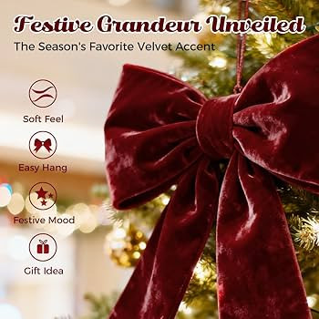Extra Large Velvet Bows Christmas Tree Topper Decor, Tree Toppers Big Bows for Home Wreath Mantle... | Amazon (US)
