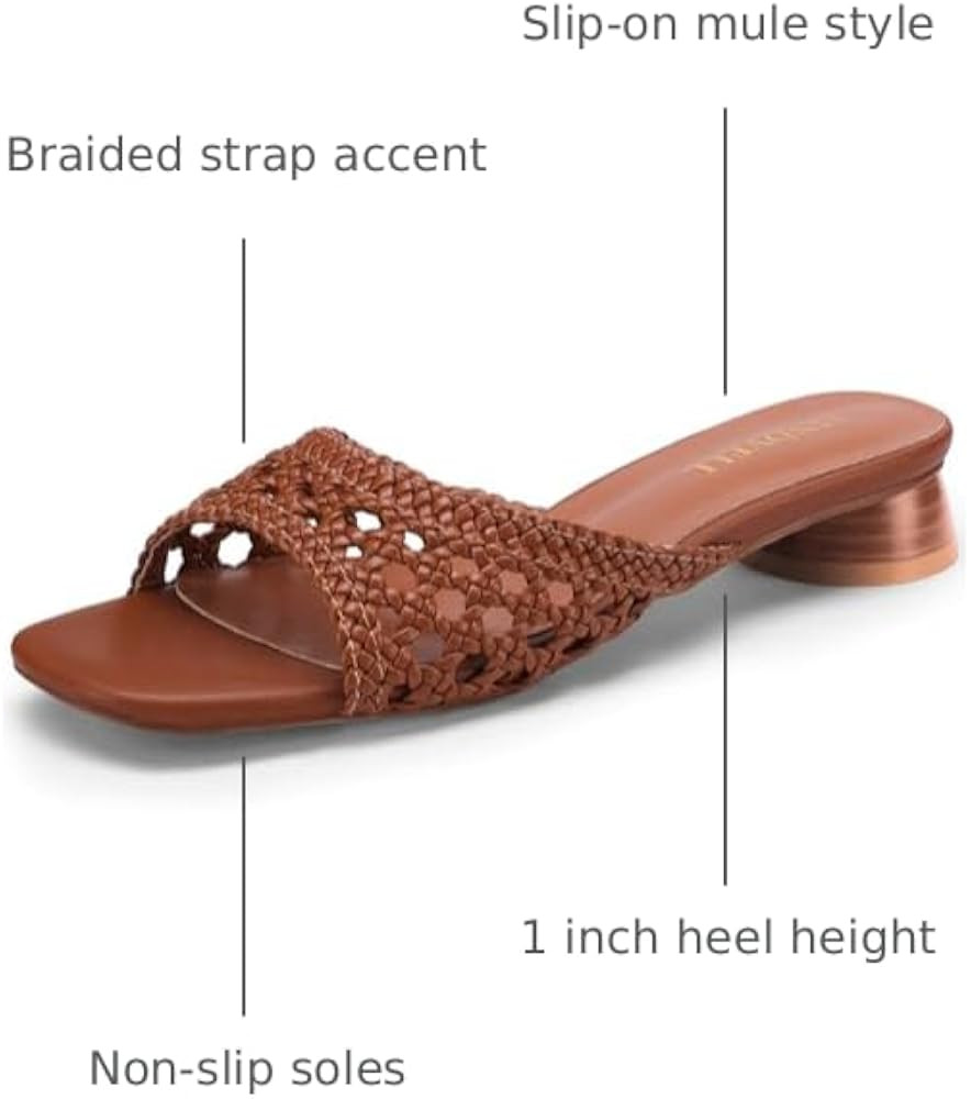 FINDVELL Women's Low Heels Sandals Braided Mule Chunky Block Heeled Slides Square Open toe Slip O... | Amazon (US)