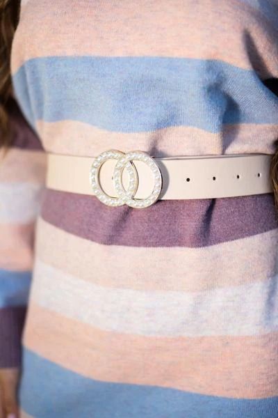 The Inner Circle Ivory White Pearl Buckle Belt | The Mint Julep Boutique