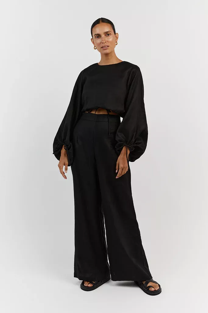 FLICK BLACK LINEN PANT