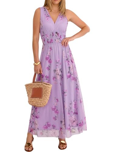 ANRABESS Womens Summer Floral Maxi Dress, A Line Tulle,Elegant for Wedding Guest & Beach Vacation... | Amazon (US)