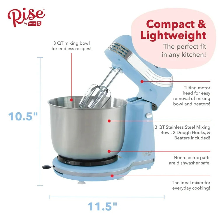 Rise by Dash 6 Speed Stand Mixer, 3 Qt - Sky Blue - New | Walmart (US)