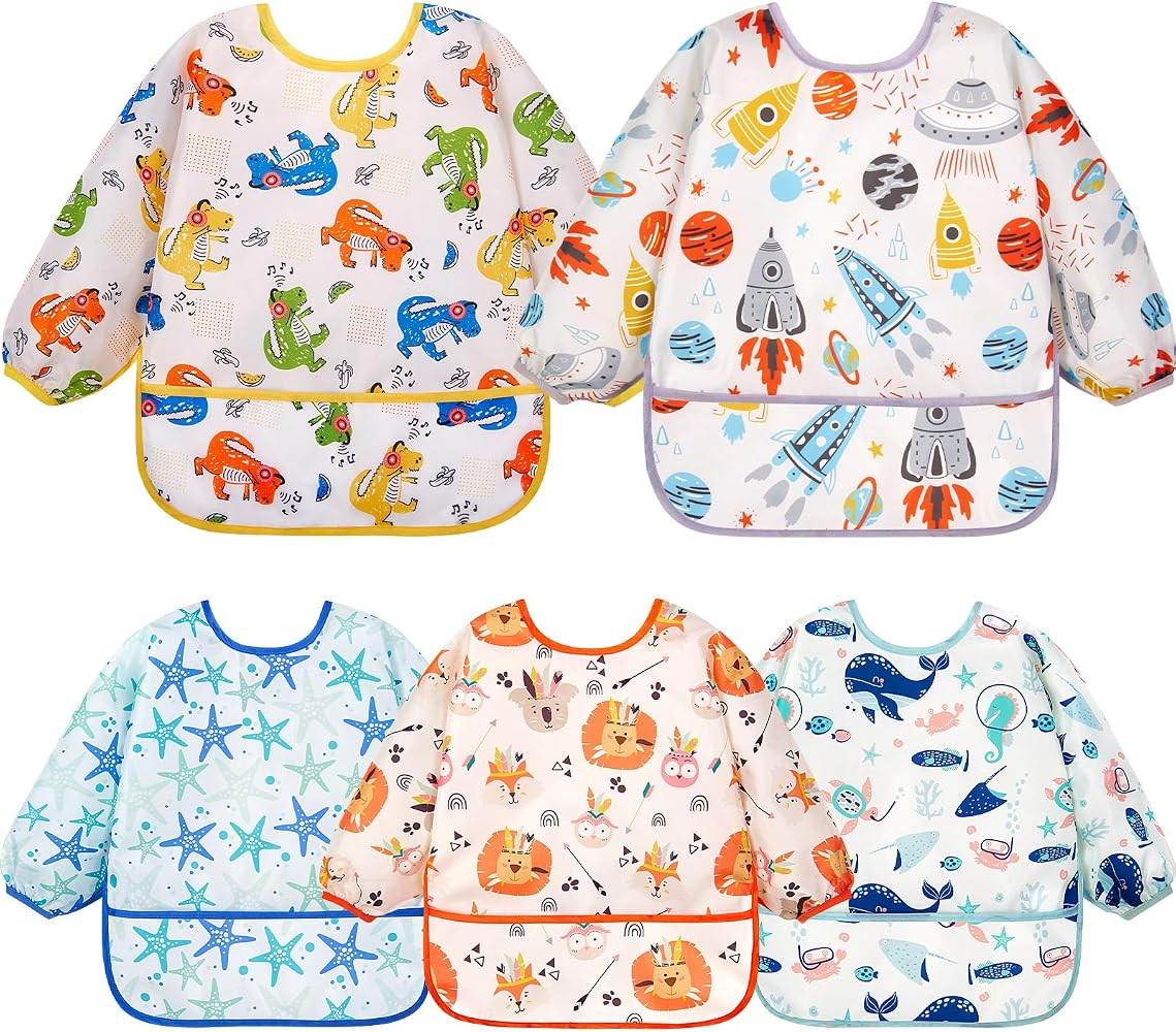 Lictin Long Sleeve Bibs 5 Pack - Baby Bibs, Waterproof Toddler Bibs, Baby Smock for Eating, Baby ... | Amazon (US)