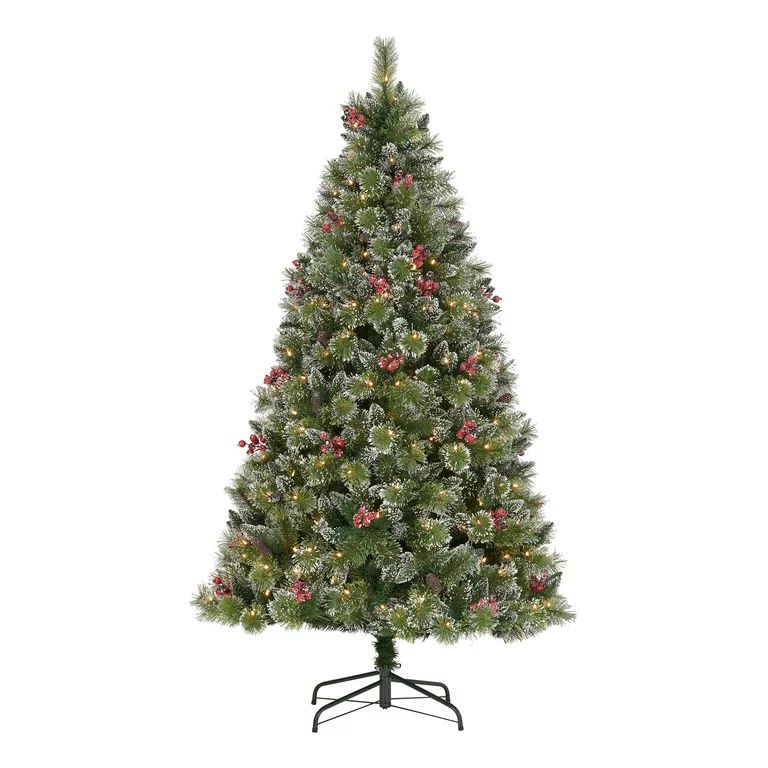 Holiday Time 7.5ft Pre-Lit Glittering Frost Pine Christmas Tree, Green, 7.5', Warm White LED | Walmart (US)