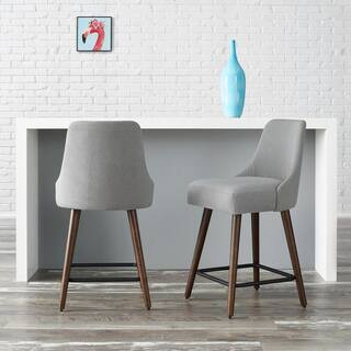 StyleWell Benfield Brown Wood Upholstered Counter Stool with Back and Stone Gray Seat (Set of 2) ... | The Home Depot
