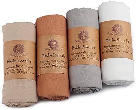 Meracorallo Muslin Swaddle Blanket Silky Soft Receiving Blanket Neutral Swaddle Wrap for Baby Boys a | Amazon (US)