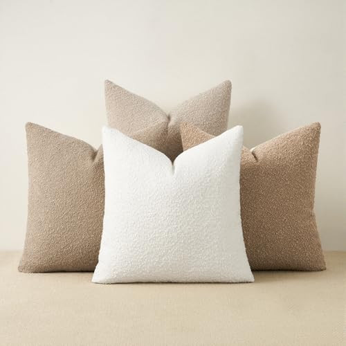Topfinel Pack of 4 Throw Pillow Covers 20x20 Inch Neutral Cream White Decorative Sherpa Pillow Covers Fuzzy Accent Soft Cozy Cushion Cases for Boho Home Decor Couch Living Room Bed | Amazon (US)