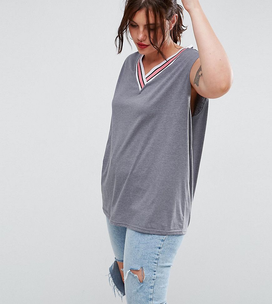 ASOS CURVE Tank with Bright Sports Tipping - Gray | ASOS US