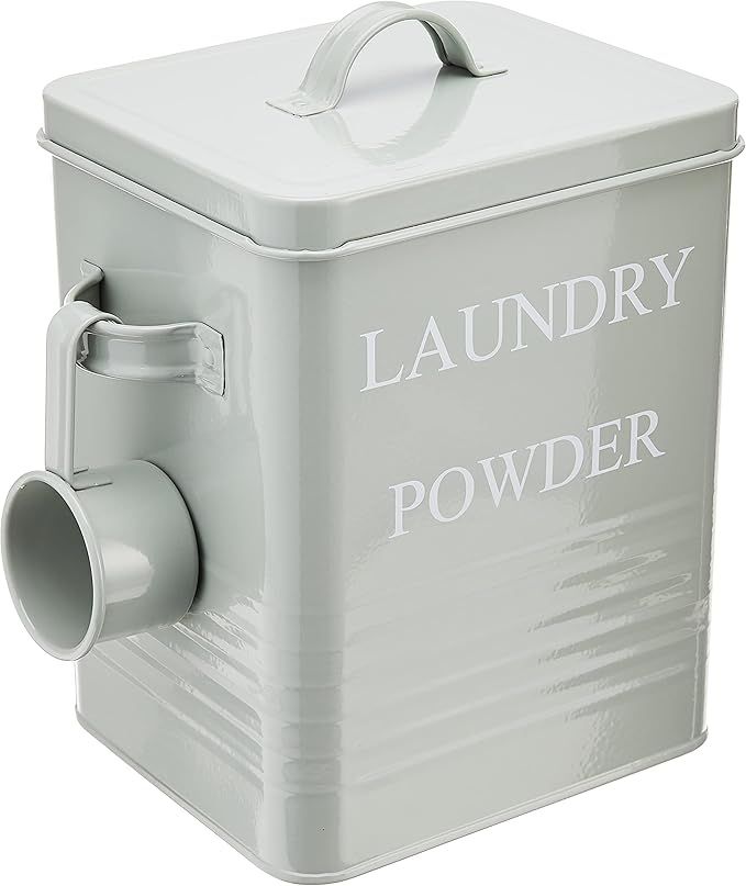 Farmhouse Metal Container with "Laundry Powder" Message, Lid, and Scoop, Grey | Amazon (US)