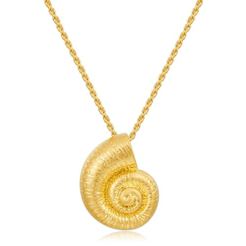 ENSKEFEN Matte Gold Conch Shell Necklace for Women Statement Boho Chunky Seashell Necklaces Charm Sea Snail Pendant Necklace Trendy Summer Ocean Beach Jewelry | Amazon (US)