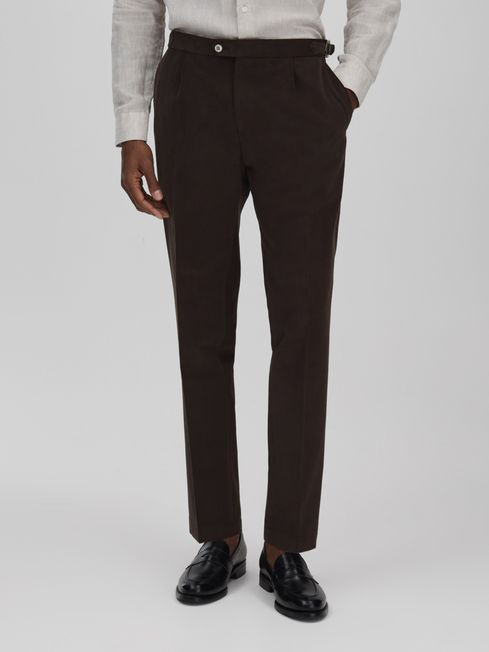 Oscar Jacobson Slim Fit Adjustable Cotton Trousers | Reiss UK