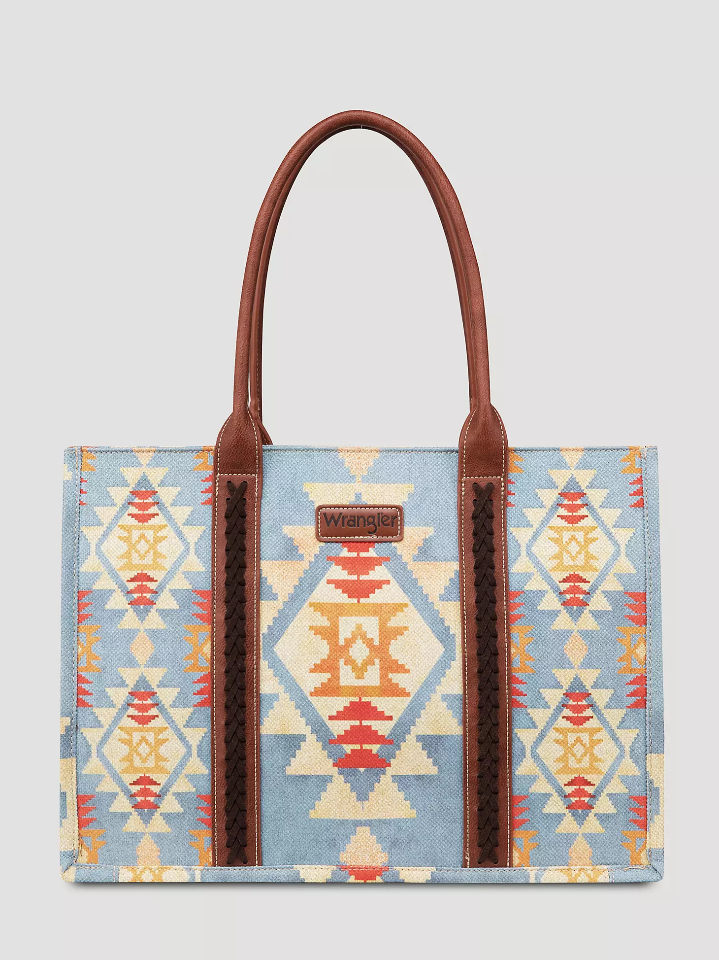 Southwestern Print Canvas Wide Tote in Light Blue | Wrangler