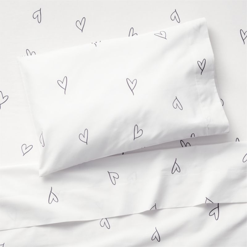 Charcoal Heart Organic Cotton Toddler Sheet Set by Leanne Ford + Reviews | Crate & Kids | Crate & Barrel