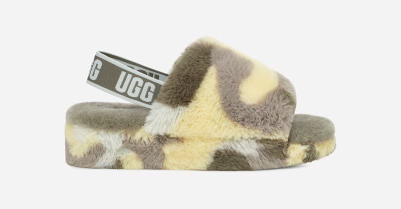 UGG Women's Fluff Yeah Camopop Sheepskin Slippers in Moss Green, Size 7 | UGG (US)