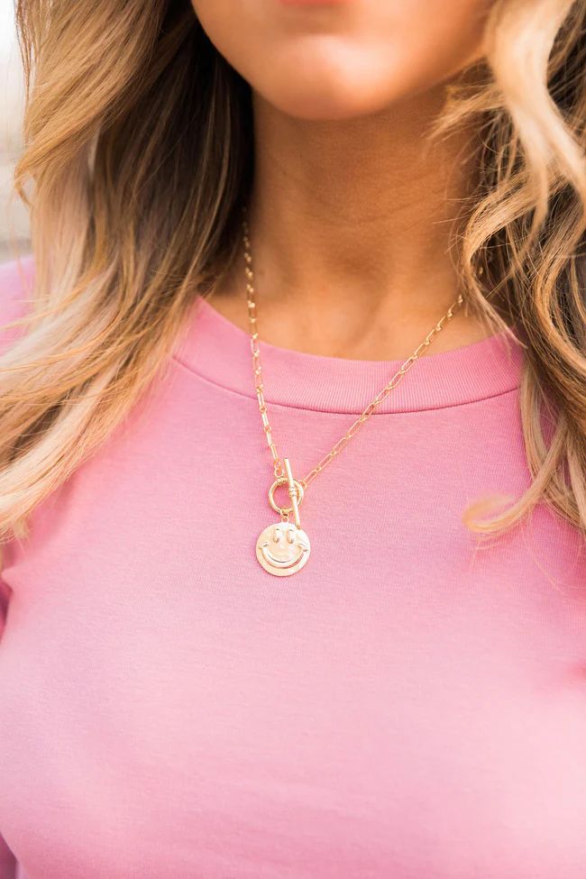 Very Last Time Gold Smiley Necklace | Pink Lily