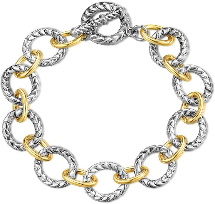 Mytys Link Bracelet for Women Two tone Circles Chain Silver and Gold Wire Bangle Designer Inspire... | Amazon (US)