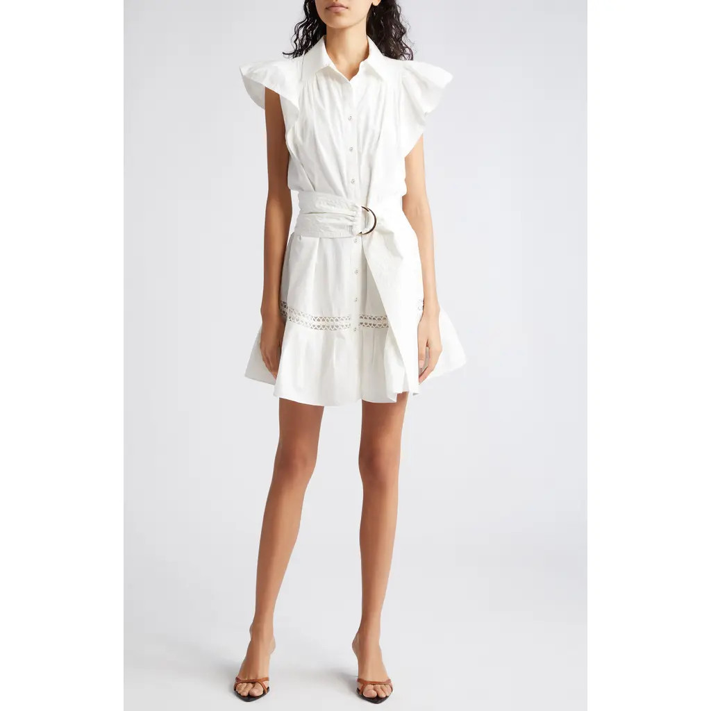 Ramy Brook Marceline Belted Mini Shirtdress in White at Nordstrom, Size Large | Nordstrom