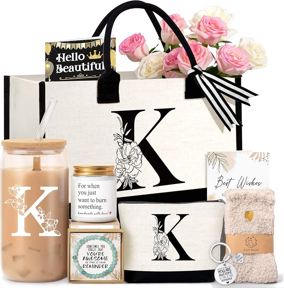 Birthday Gifts for Women, Monogrammed Initial Gift for Teacher Wife Mom, Tote Bag | Amazon (US)