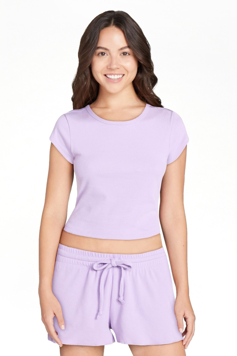 No Boundaries(4.9)|28 No Boundaries Sleep Ribbed Tee and Shorts Set, 2-Piece, Women\u2019s XXS-3X... | Walmart (US)