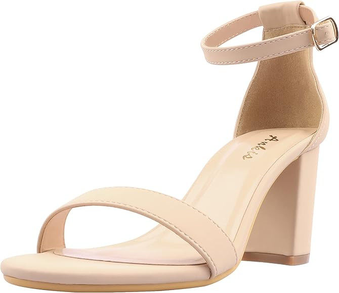 Ankis Heels for Women Open Toe Ankle Strap Chunky Heel Sandals 2.75 Inch | Amazon (US)