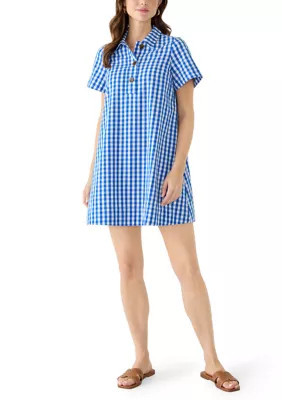 Crown & Ivy Women's Petite Short Sleeve Swing Shirt Dress, Blue, Medium | Belk