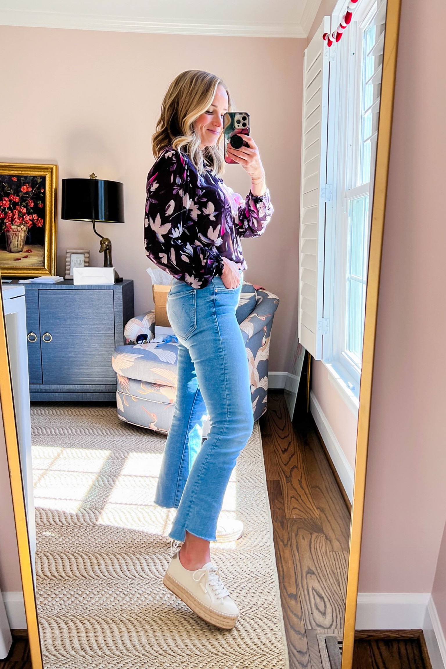 Long sleeve floral top (XS), MOTHER insider stuff, crop jeans in size 25, and my favorite new espadrilles sneakers from Tory Burch!

#LTKstyletip#LTKshoecrush#LTKSeasonal