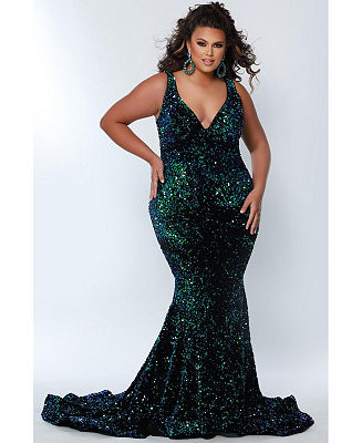 Women's V-Neck Mermaid Velvet Evening Gown | Macy's