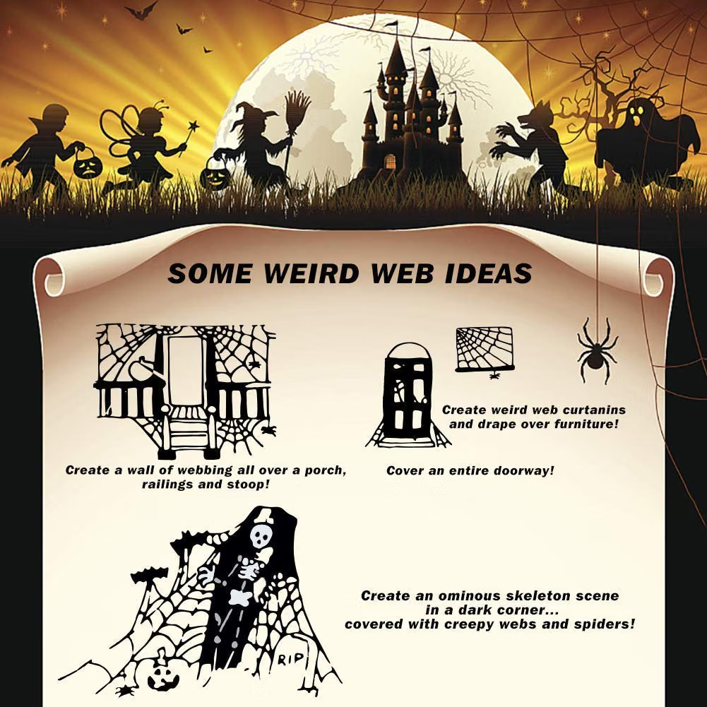 1000 sqft Spider Webs Halloween Decorations with 30 Fake Spiders | Amazon (US)