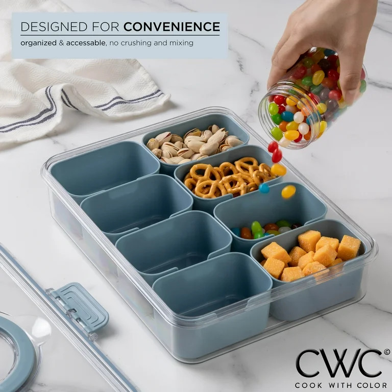 COOK WITH COLOR 8-Compartment Snackle Box Container Divided Serving Tray with Lid, Blue | Walmart (US)