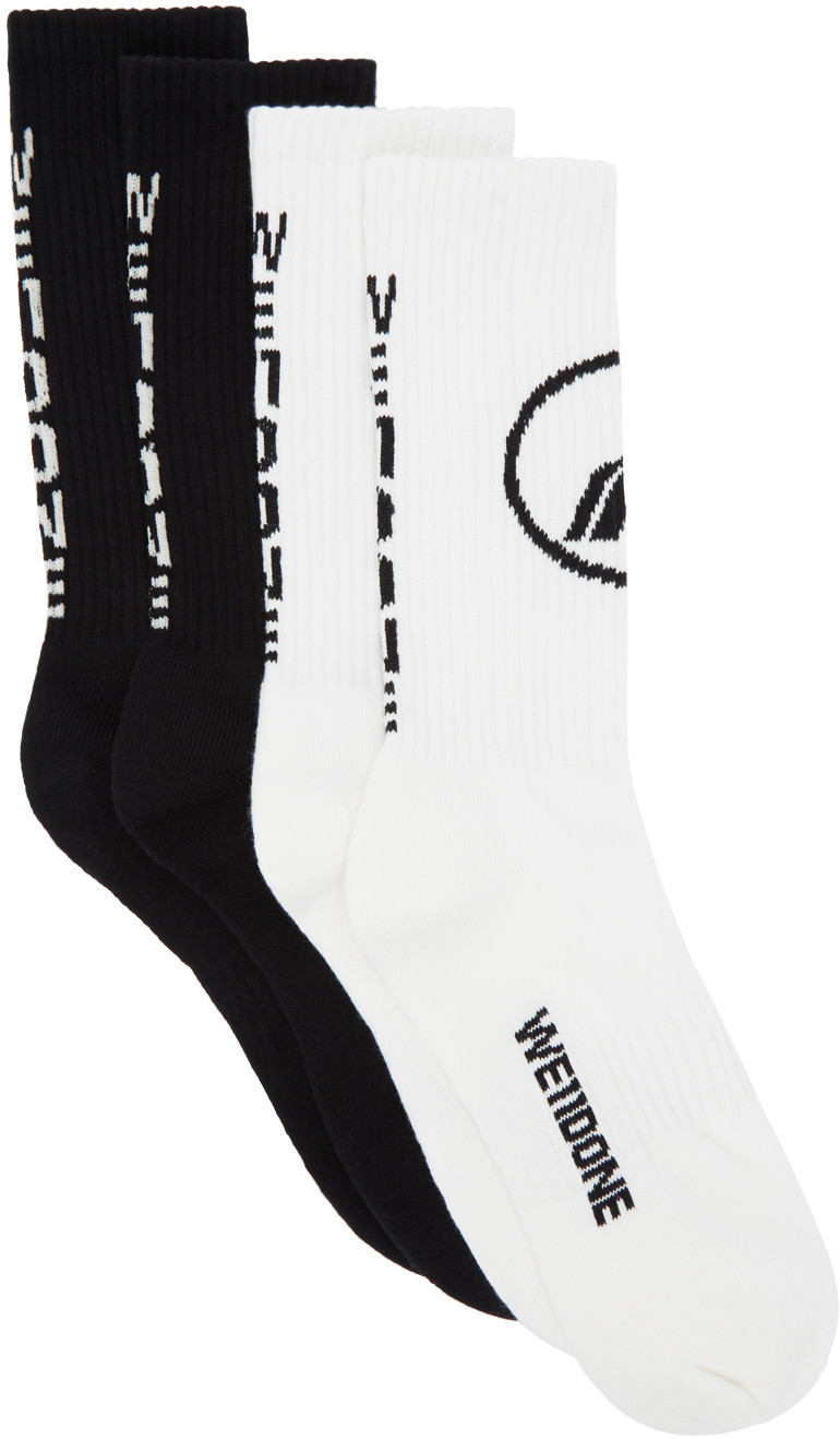 两双装黑色 & 白色 Sport 中筒袜 | SSENSE